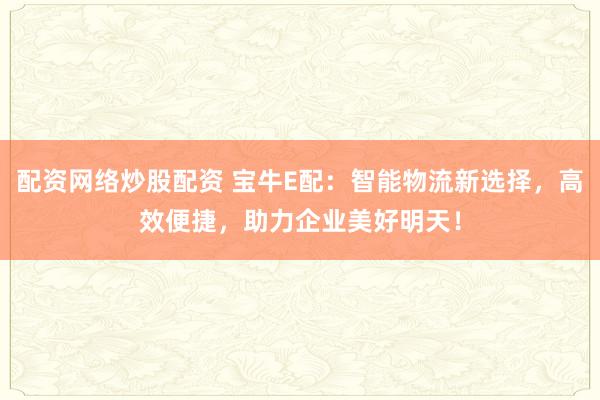 配资网络炒股配资 宝牛E配：智能物流新选择，高效便捷，助力企业美好明天！