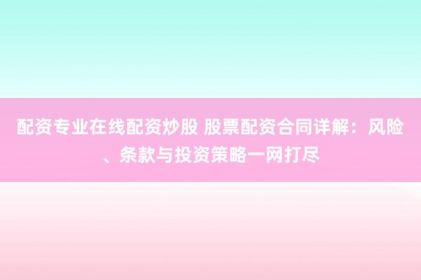 配资专业在线配资炒股 股票配资合同详解：风险、条款与投资策略一网打尽