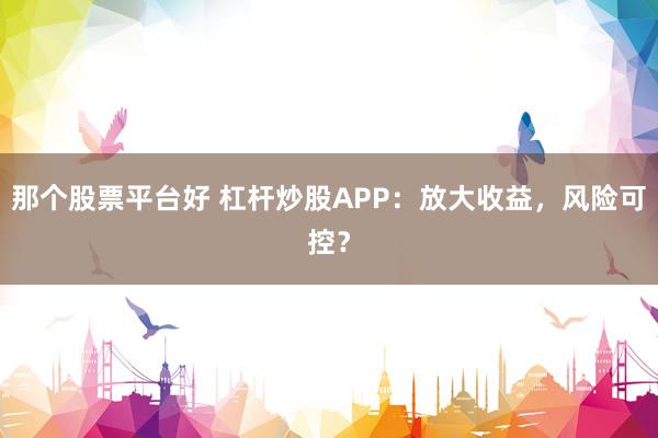 那个股票平台好 杠杆炒股APP：放大收益，风险可控？