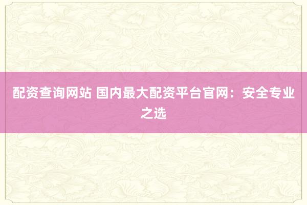 配资查询网站 国内最大配资平台官网：安全专业之选