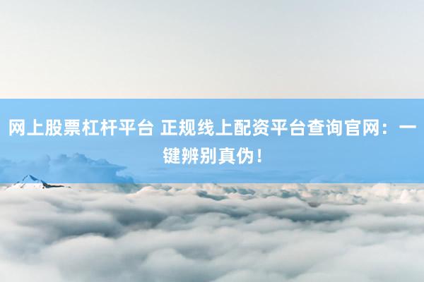 网上股票杠杆平台 正规线上配资平台查询官网：一键辨别真伪！